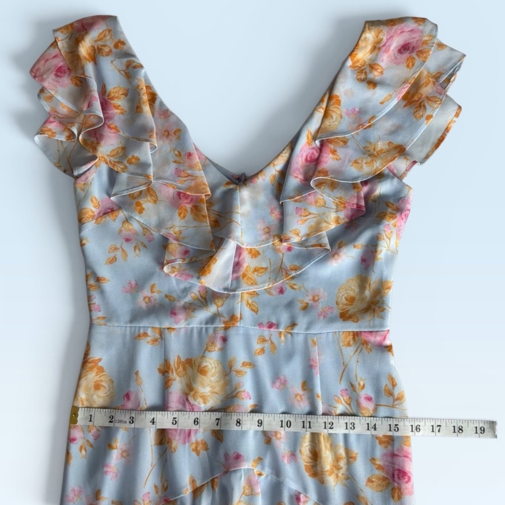 🌸🌸🌸 WAYF Dress Where Are You From Blue Chiffon Floral Maxi Dress Size Med and XS - Picture 8 of 12